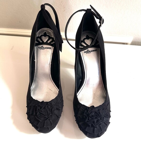 Fergalicious Black Faux Naples Suede Heels Size 9 M - Picture 1 of 6